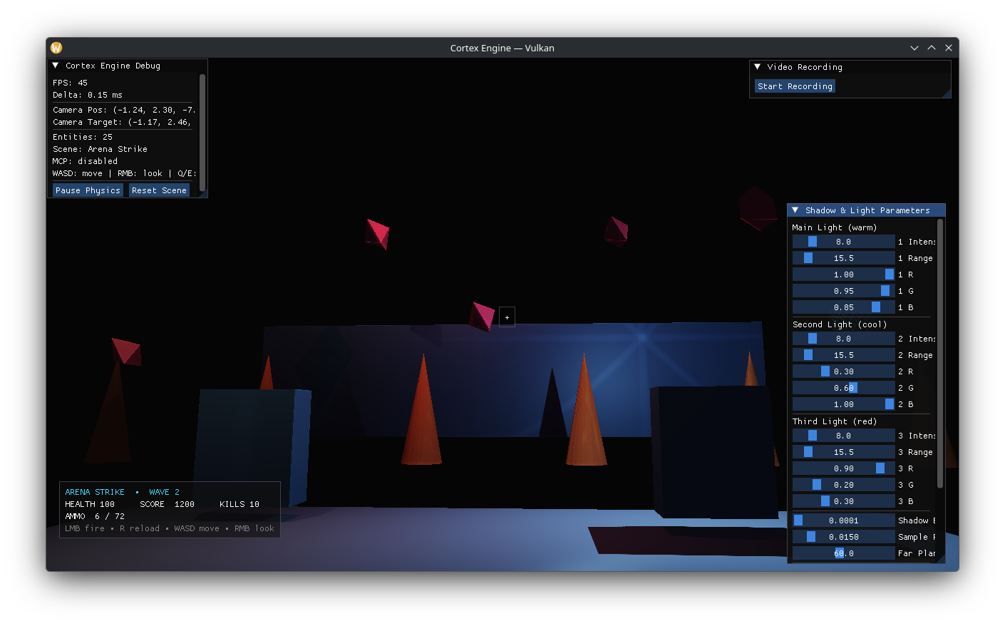 Arena Strike HUD and debug controls